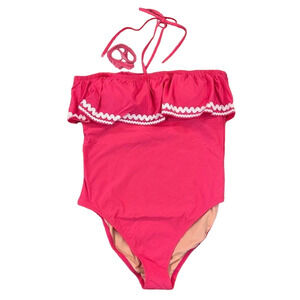 NWT J. Crew Fuchsia Pink Ruffle Bandeau W/Rickrack One Piece Swimsuit